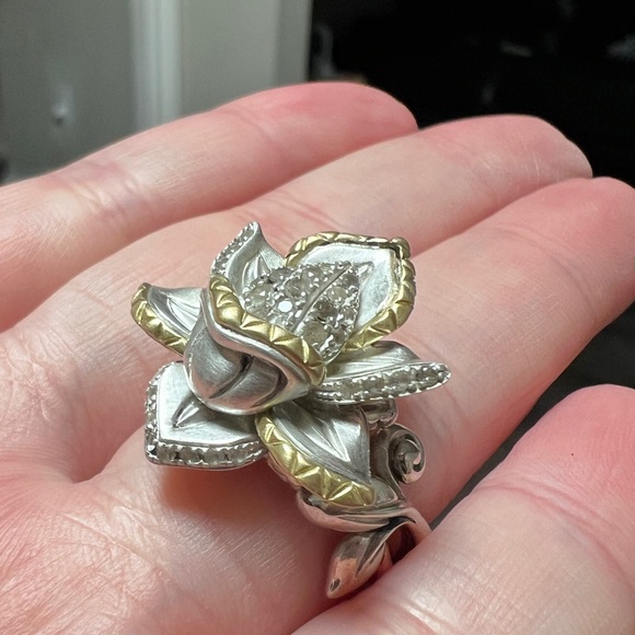 Barbara Bixby Lotus Flower Ring White Topaz Sterling Silver 18K Gold - Picture 8 of 13